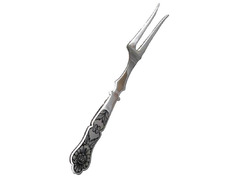 Серебряная вилка для мяса с черневым декором на фигурной ручке «Черневой рисунок»
